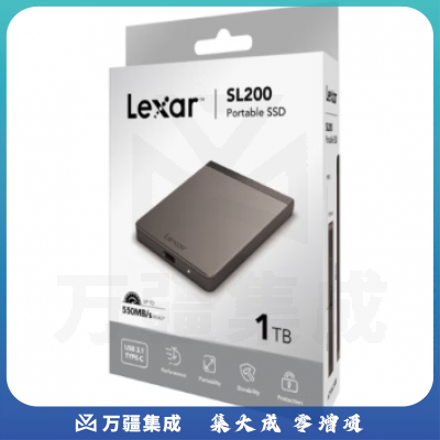 雷克沙（Lexar) 2TB Type-c USB3.1 移动固态硬盘(PSSD) SL200 传输速度550MB/s 手机直连 内置加密软件