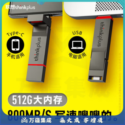 联想thinkplus双接口固态u盘高达1000MB/S usb/type-c手机高速大容量办公优盘 TU280 Pro【512G】