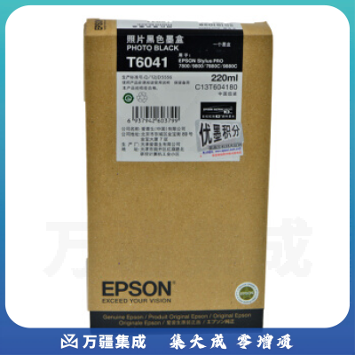 爱普生(EPSON) T6041原装墨盒 适用于 9880C 7880C 7800 9800 220ml T6041 照片黑色