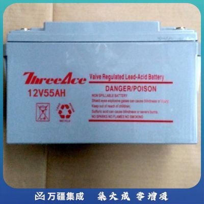ThreeAce 铅酸免维护蓄电池 铅酸蓄电池 蓄电池12V55AH