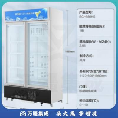海尔 冰柜商用双门立式展示柜650升 风冷无霜冷柜 SC-650HS