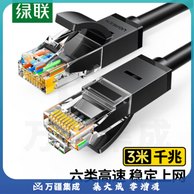 绿联（UGREEN）20161 六类CAT6类网线 千兆网络连接线 电脑宽带非屏蔽八芯双绞线 成品网线 3米 黑